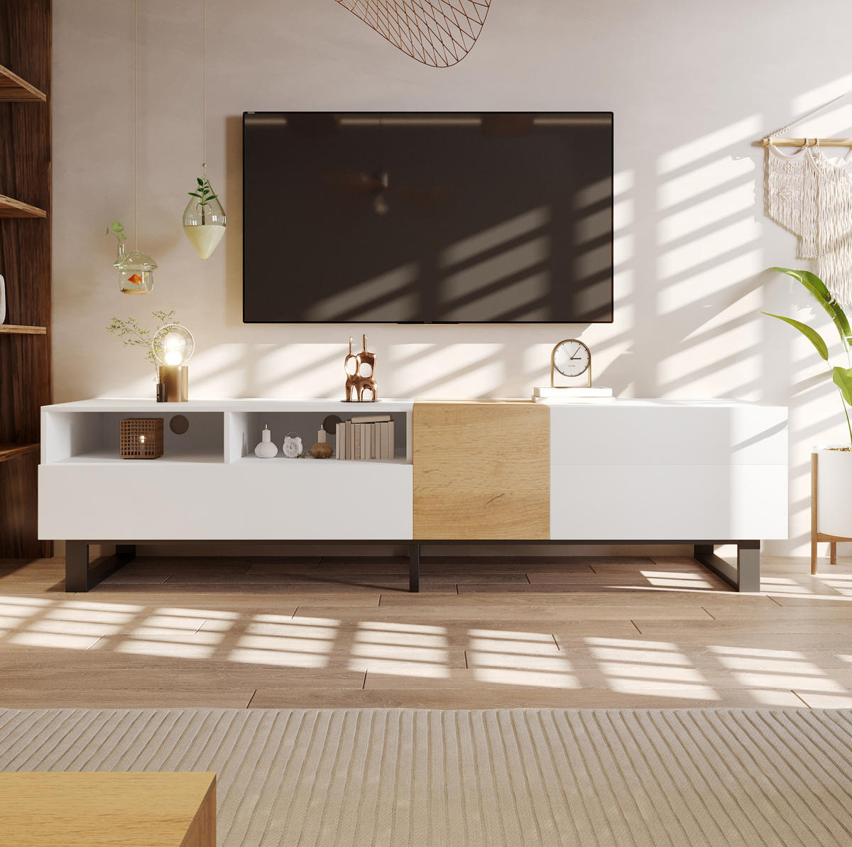 TV-ELEMENT mit Stauraum 180 x 38 x 50 cm MDF Weiß Holzoptik - Weiß, Holzwerkstoff (38/50/180cm) - Beauniv