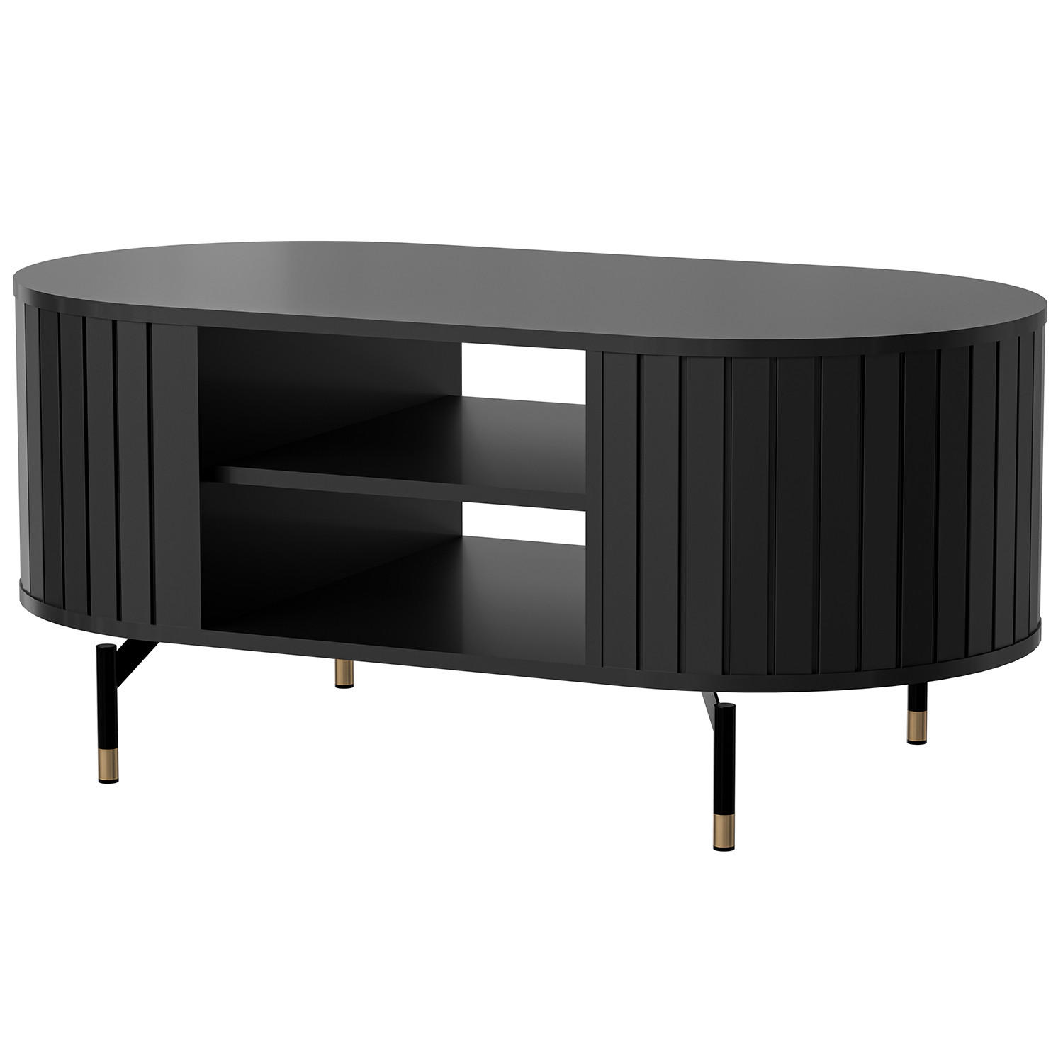 COUCHTISCH Zalia mit Ablagefächern für Wohnzimmer, im Retro-Stil, Schwarz - Schwarz, Holzwerkstoff (56/104/47cm) - Beautysofa