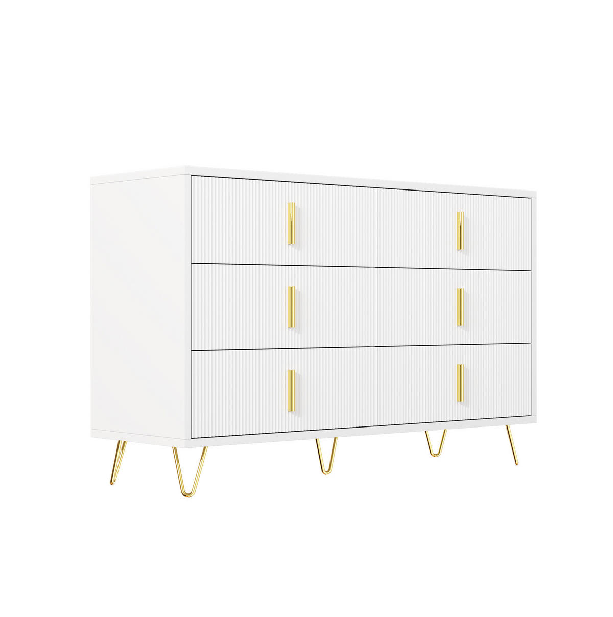 SIDEBOARD 120/40/77 cm mit 6 Schubladen in Weiß/Gold - Weiß, Holzwerkstoff (120/77/40cm) - BEAOK