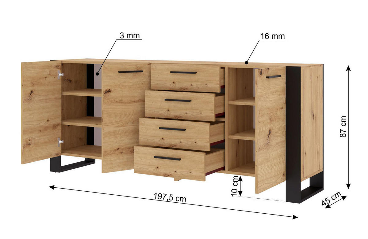 KOMMODE Artisann 197/87/45 - Eiche Artisan, Holzwerkstoff (197/87/45cm) - RAUMHIRSCH FURNITURE