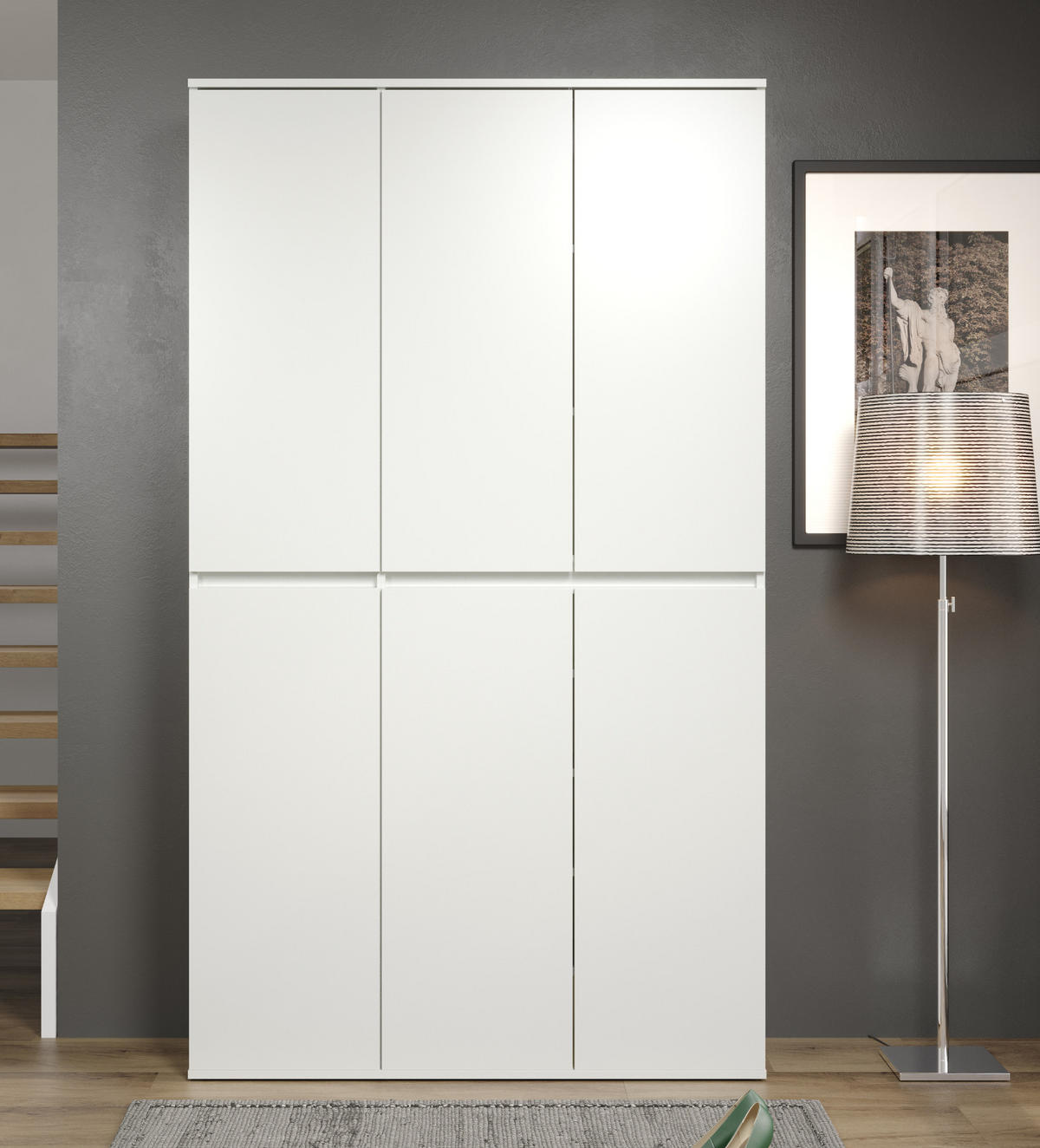 GARDEROBENSCHRANK weiß 111 x 191 cm, Schuhschrank 6-türig - Schwarz/Weiß, Holzwerkstoff/Kunststoff (111/191/34cm) - Top.Furn