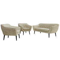 SITZGARNITUR PIRS 3+1+1 - Beige Velvet - Schwarze Beine - Beige/Schwarz, Holzwerkstoff/Textil (180/75/74cm) - MKS