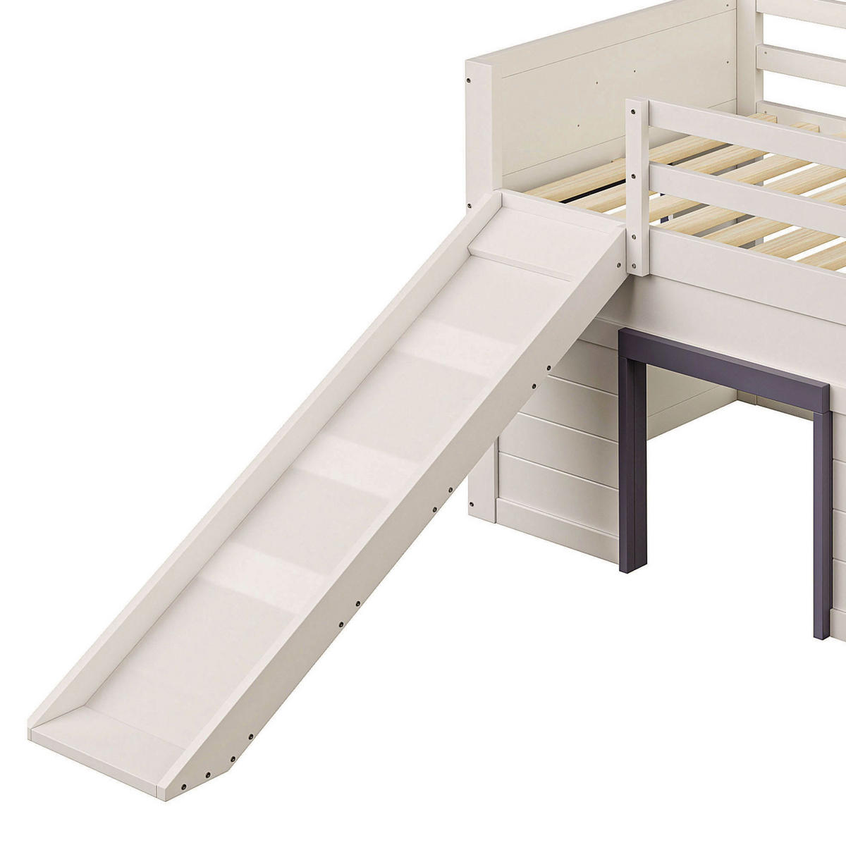 HOCHBETT 90/200 cm in Creme – mit Rutsche und Stauraum - Weiß, Holzwerkstoff (90/200cm) - BEAOK