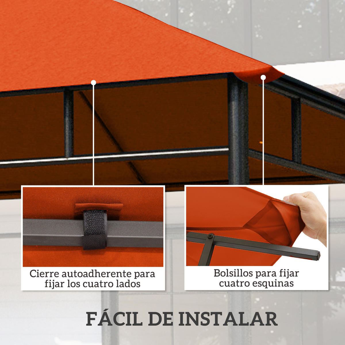ERSATZDACH, 300x300 cm für Pavillon, orange, mit 8 Entwässerungs- und Belüftungslöchern - Multicolor, Kunststoff (298/295cm) - FORIOUS