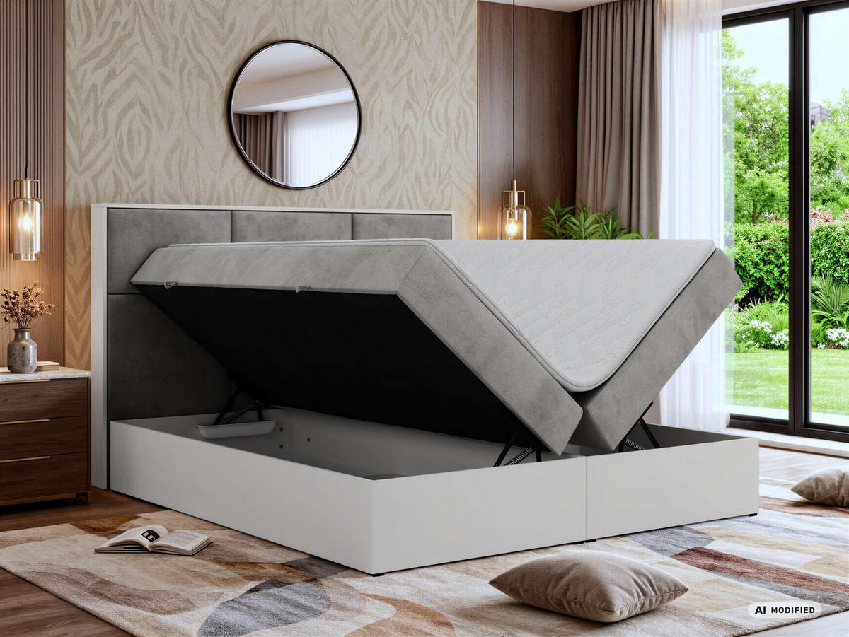 KONTINENTÁLNÍ POSTEL DELVIT 200/200 - Světle šedá Samet - Topper Visco - H4 - černá/světle šedá, textil/plast (200/200cm) - MKS