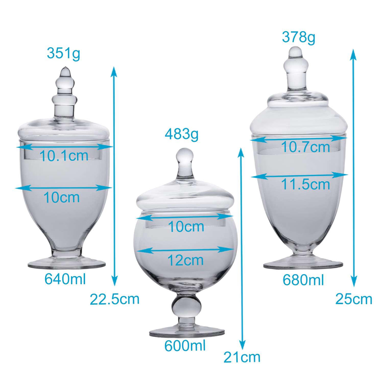 VORRATSGLAS SET für Süßigkeiten (3-tlg.) - Transparent, Glas (24.5/14.5/37.5cm) - Intirilife