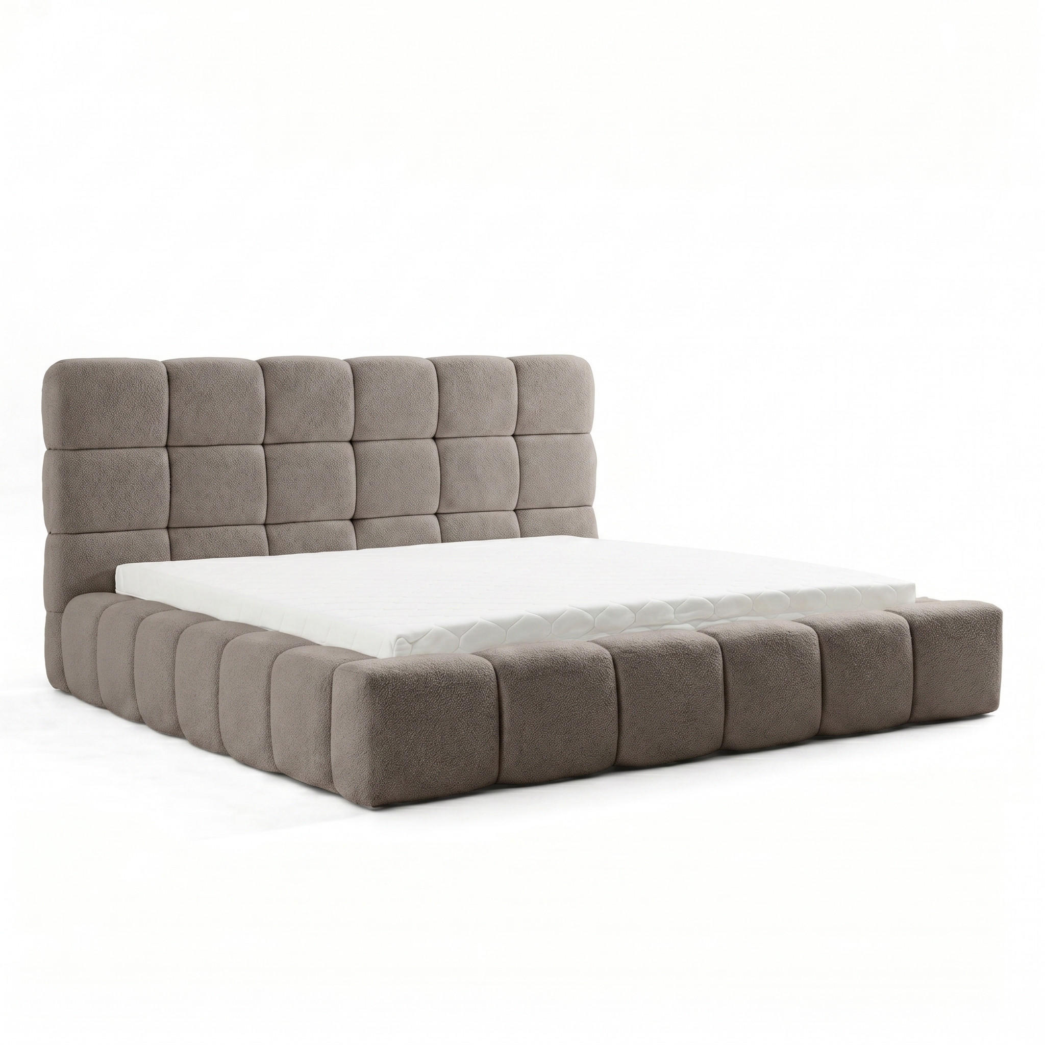 POLSTERBETT AMITY MAXI 200x200 cm in Beige, gepolstertes Kopfteil, Lattenrost, Bettkasten, Bouclé-Stoff - Beige/Naturfarben, Holz/Textil (200/200cm) - Muffo