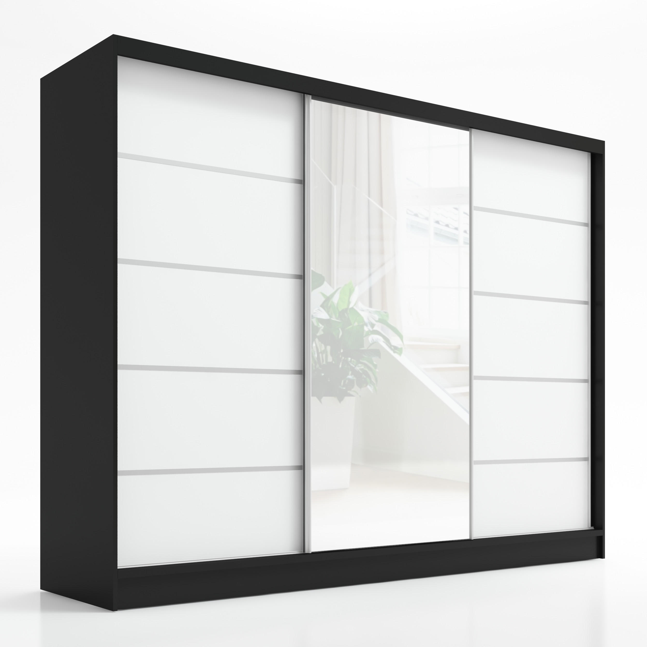 A&J MöbelLand Schwebetürenschrank Schwarz, Weiß 200x215x60 cm