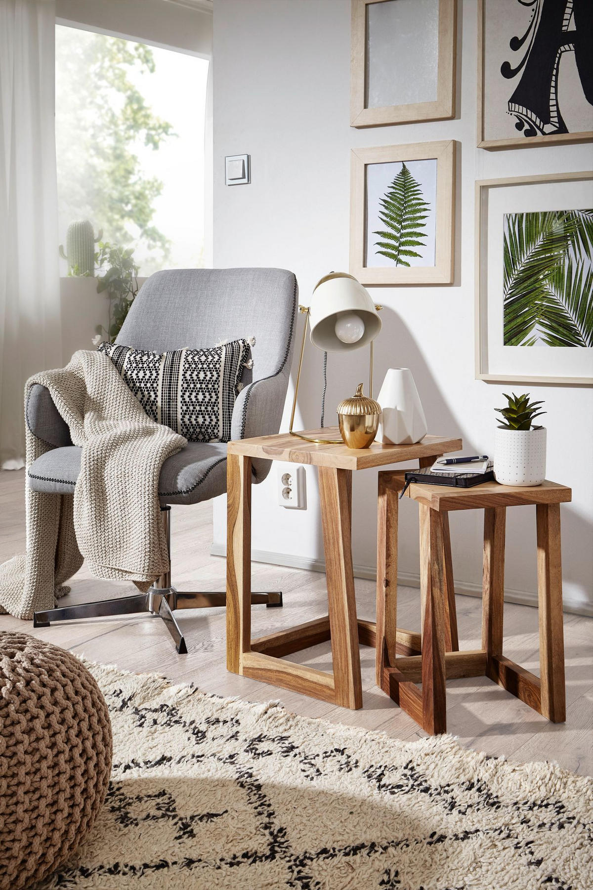 BEISTELLTISCH Set – 2-teilig Massivholz verschiedene Größen - Braun, Holz (36/36/50cm) - KADIMA DESIGN
