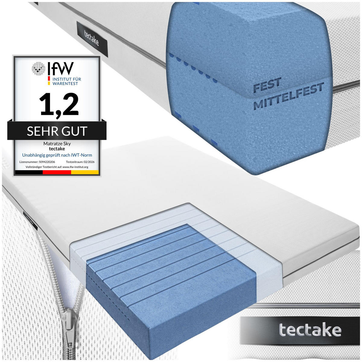 MATRATZE Sky, waschbarer Bezug aus atmungsaktivem 3D-Meshgewebe, weiß - Weiß, Textil - tectake