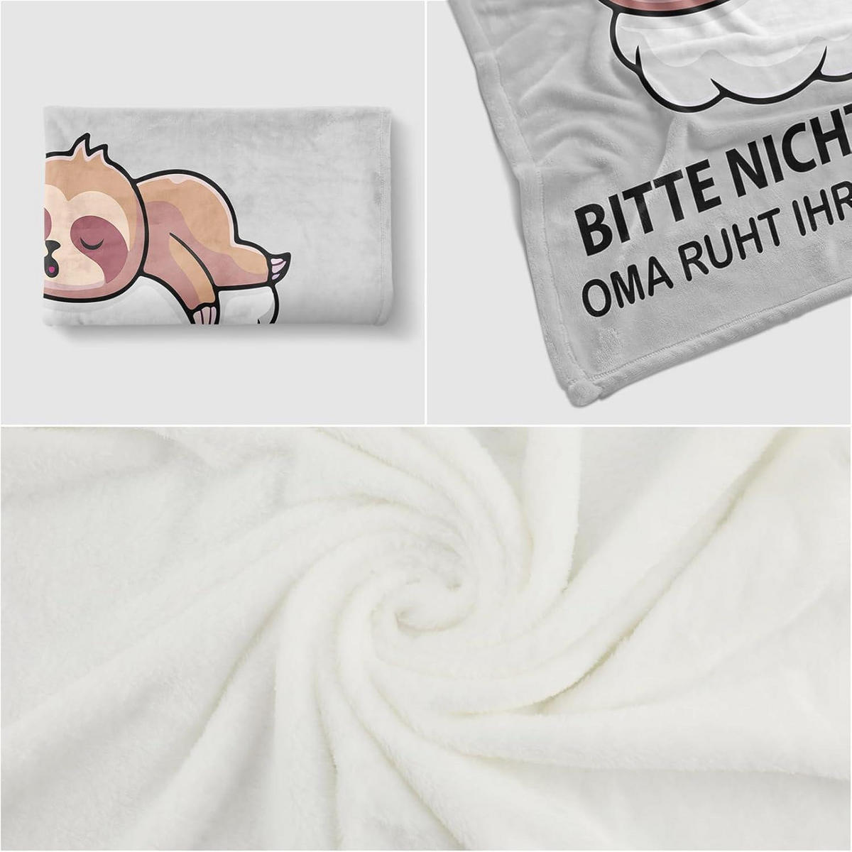 KUSCHELDECKE Grau mit Faultier-Motiv, Geschenk für Oma - Grau, Textil (127/152.4cm)