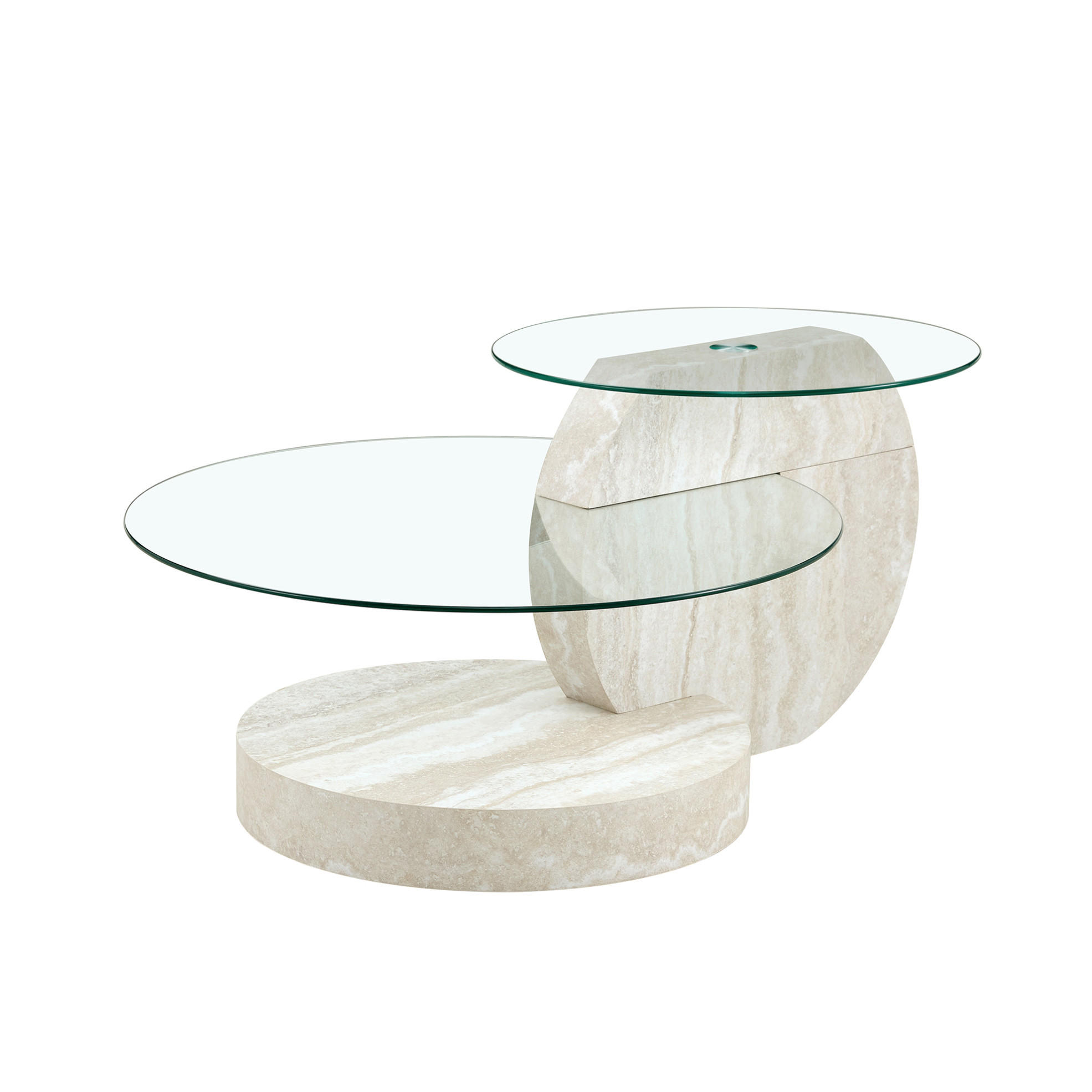 COUCHTISCH 70/70/44 cm mit Sicherheitsglas und mehrstufigen Ablagen in Steinoptik, Transparent - Transparent, Holzwerkstoff (70/70/44cm) - Redom