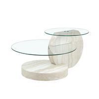 COUCHTISCH 70/70/44 cm mit Sicherheitsglas und mehrstufigen Ablagen in Steinoptik, Transparent - Transparent, Holzwerkstoff (70/70/44cm) - Redom