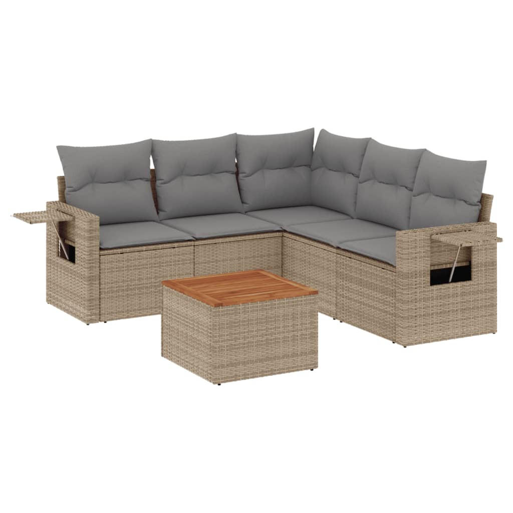 GARTEN-SOFAGARNITUR 6-TLG. Mit Kissen Beige Poly Rattan - Beige, Kunststoff - vidaXL
