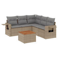 GARTEN-SOFAGARNITUR 6-TLG. Mit Kissen Beige Poly Rattan - Beige, Kunststoff - vidaXL