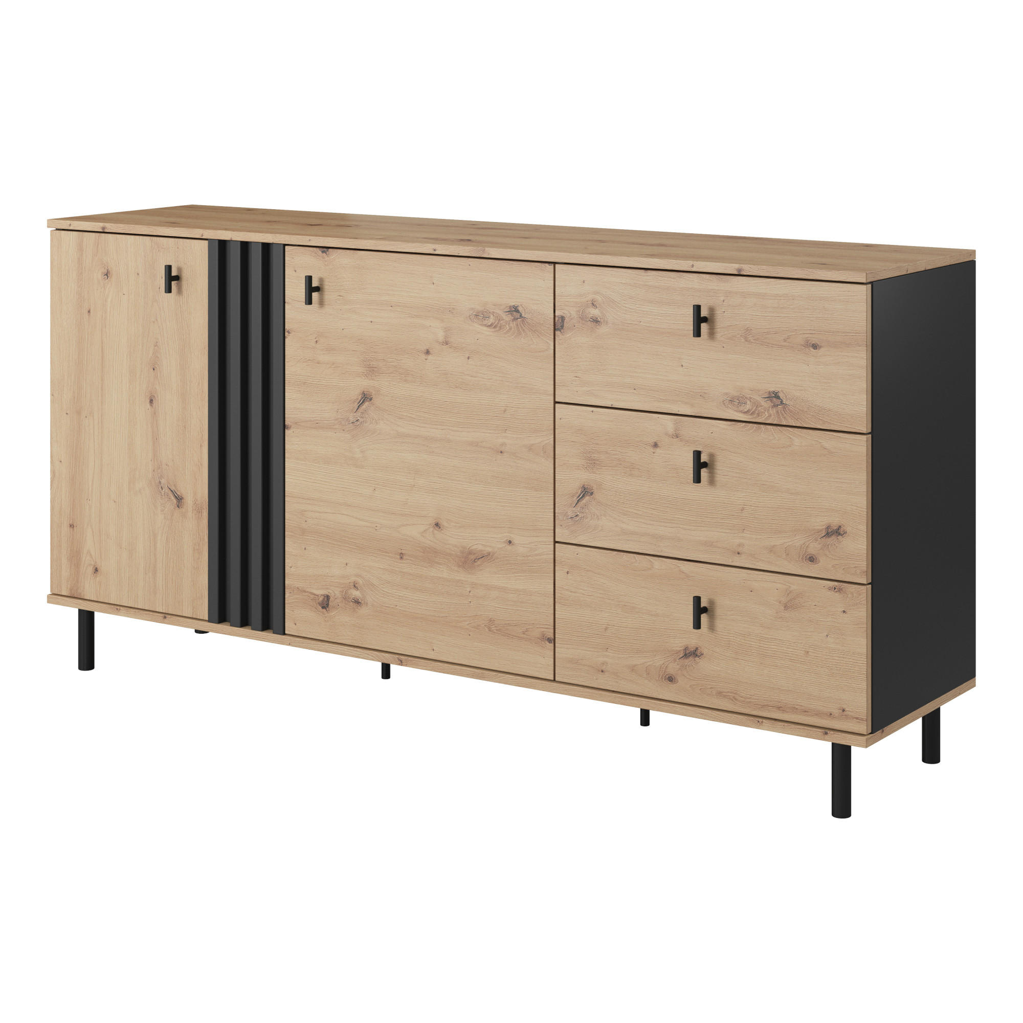 SIDEBOARD MANDAL KOM1 MDF-Leiste Eiche Eiche - Eichefarben/Braun, Glas/Holzwerkstoff (165/82/40cm) - Komodee