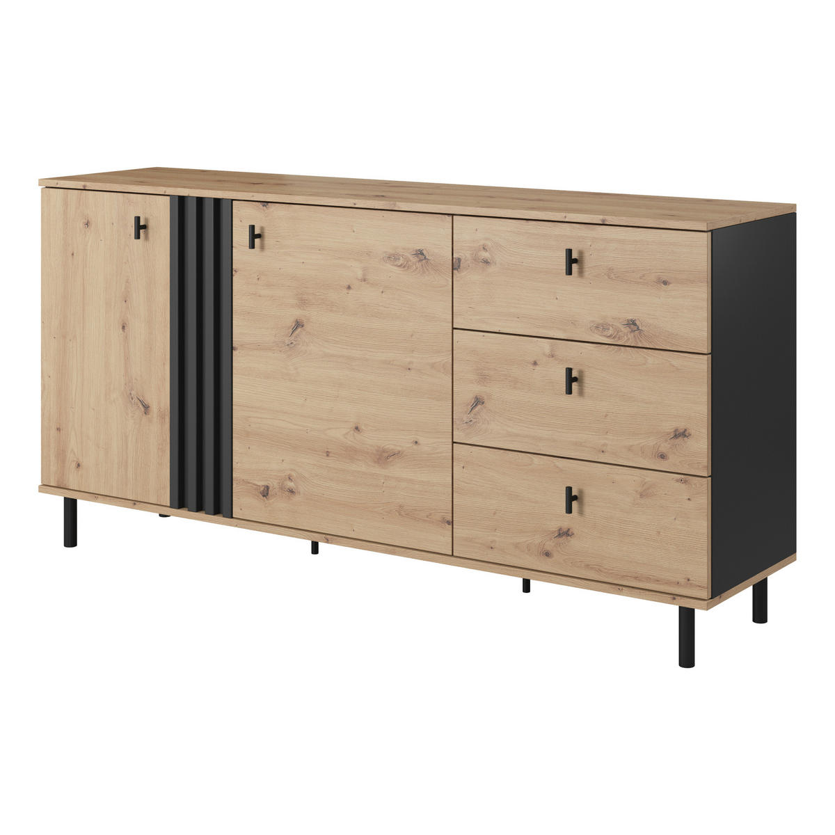 SIDEBOARD MANDAL KOM1 MDF-Leiste Eiche Eiche - Eichefarben/Braun, Glas/Holzwerkstoff (165/82/40cm) - Komodee