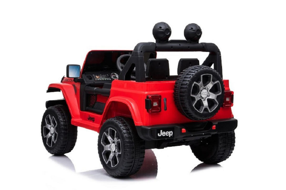 KINDER ELEKTROAUTO Jeep Wrangler Rubicon rot Allradantrieb, EVA-Reifen, Kunstledersitz, lizenziert, 4 Motoren - Rot, Kunststoff (127/70/80cm) - Es-Toys