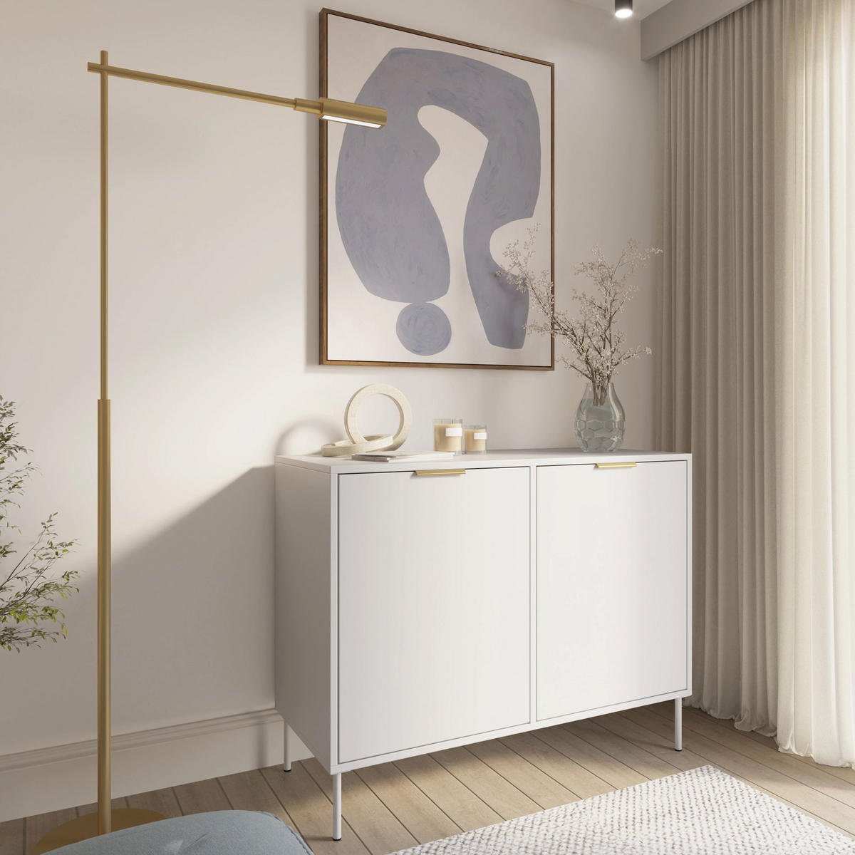 SIDEBOARD Vena Weiß 100 cm - Goldfarben/Weiß, Holzwerkstoff/Kunststoff (100.6/86/40cm) - Selsey