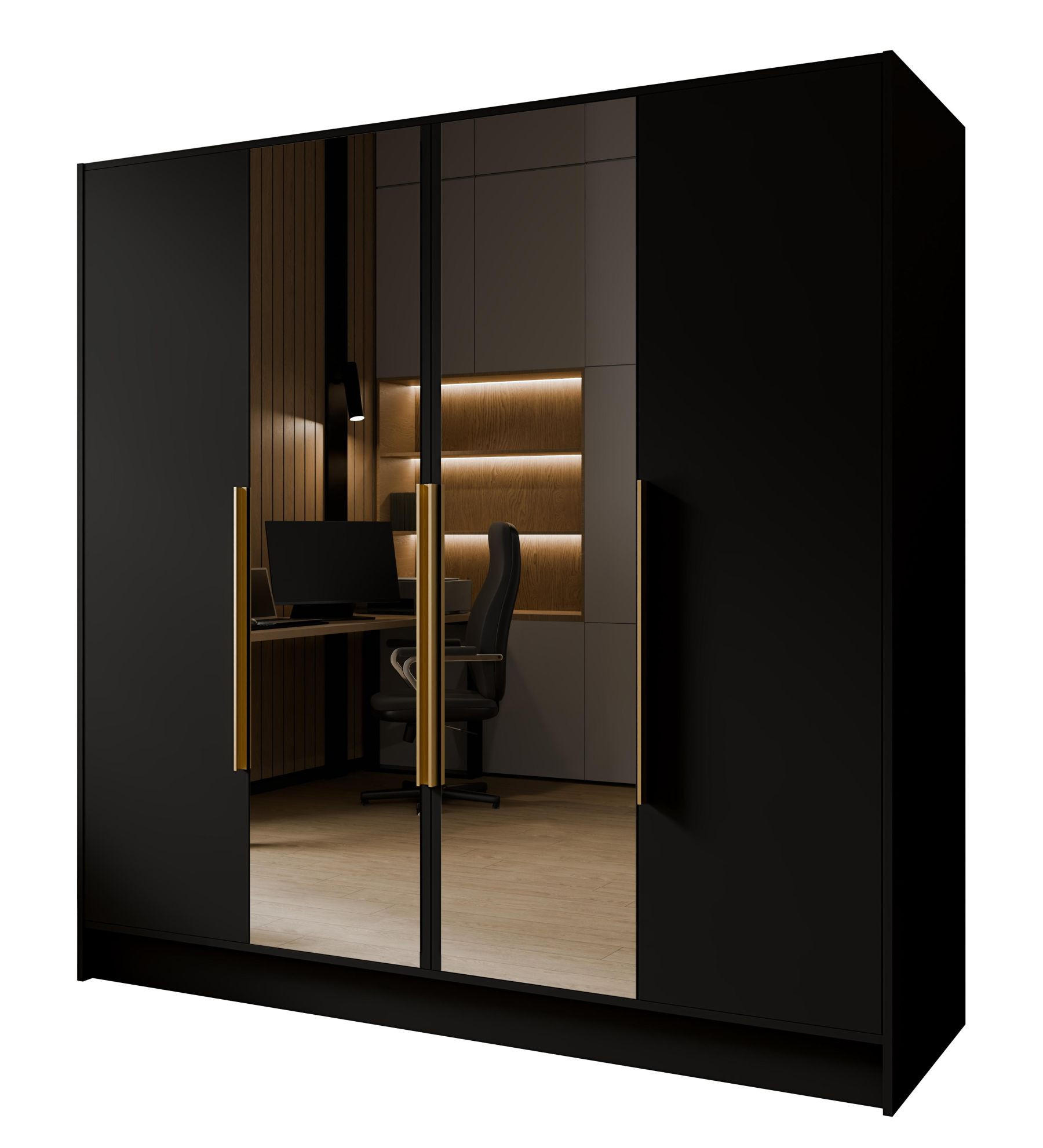 SCHRANK Schwarz LUSO Mit Spiegel Und Goldenen Griffen 200 g - Gelb, Holzwerkstoff (200/200/51cm) - Sepro Meble