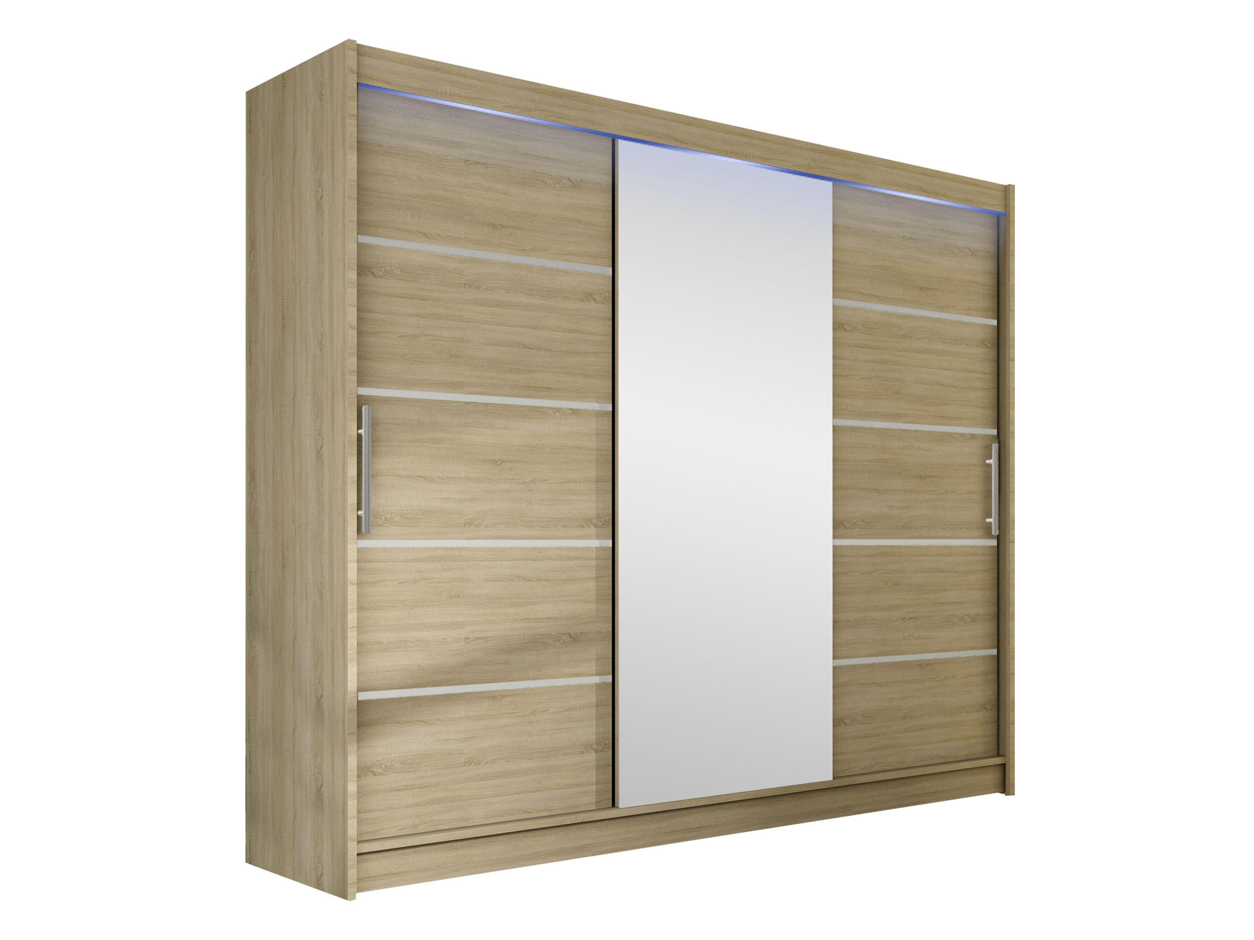 KLEIDERSCHRANK Aston VI, mit RGB LED Beleuchtung - Silberfarben/Sonoma Eiche, Holzwerkstoff/Kunststoff (250/215/58cm) - MIRJAN24