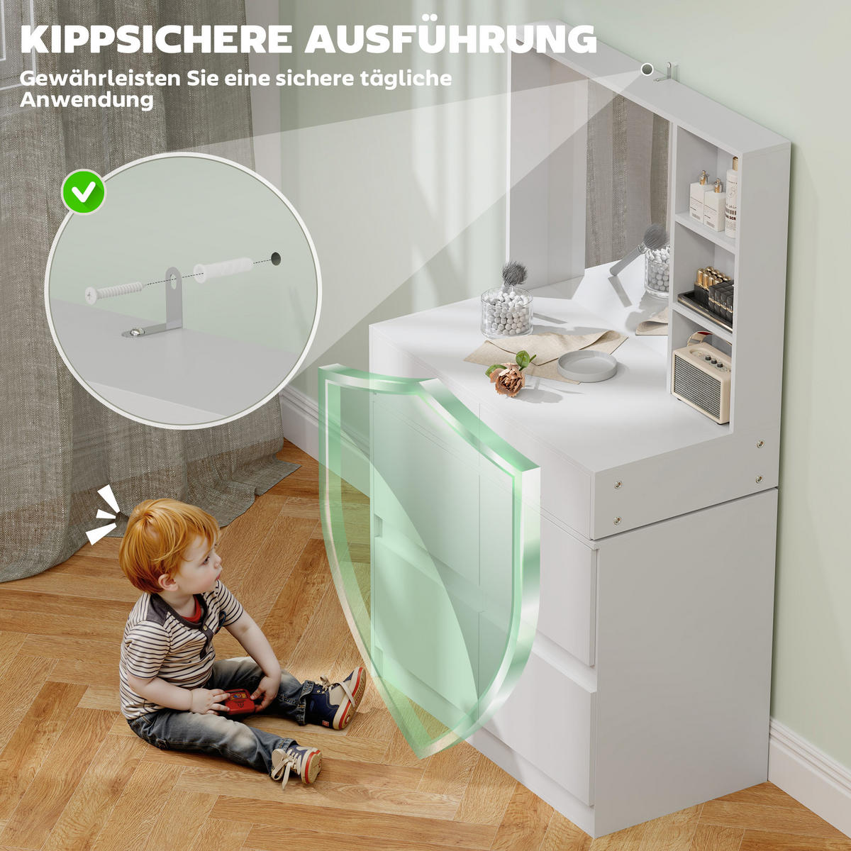 SCHMINKTISCH Kosmetiktisch mit Spiegel, 4 Schubladen, 3 offene Ablagen, Weiß - Weiß, Holzwerkstoff (38.5/122.5/71.3cm) - HOMCOM