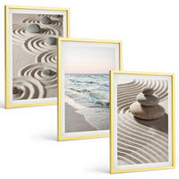 BILDER SET 3er Set - 40x60 cm Goldrahmen - Wellen, Sand, Wasser, Steine, Strand - Goldfarben, Kunststoff (40/60cm) - TULUP