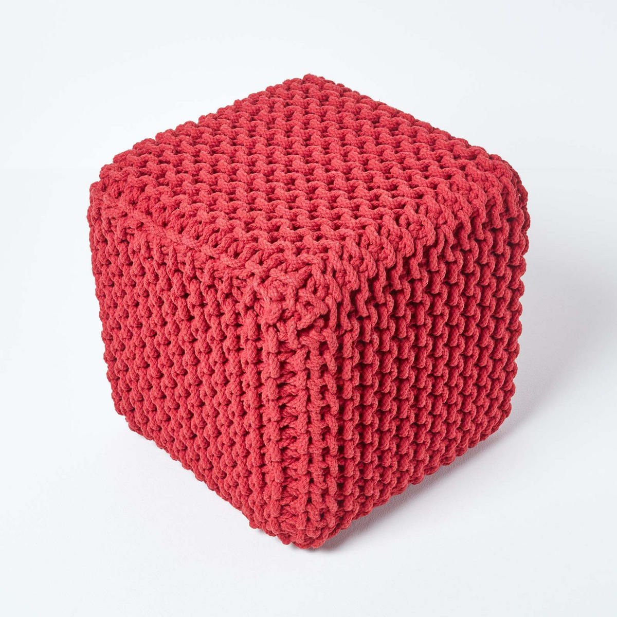 STRICK-POUF rot, Sitzwürfel 35/35/35 cm - Rot, Textil (35/35/35cm) - Homescapes