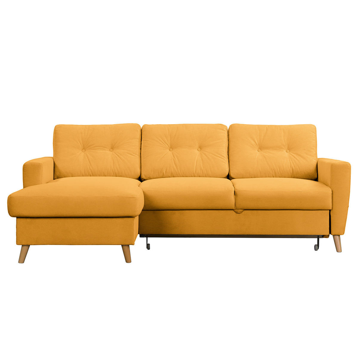 ECKSOFA mit Longchair - Gelb/Braun, Holz/Textil (223/148cm) - home24