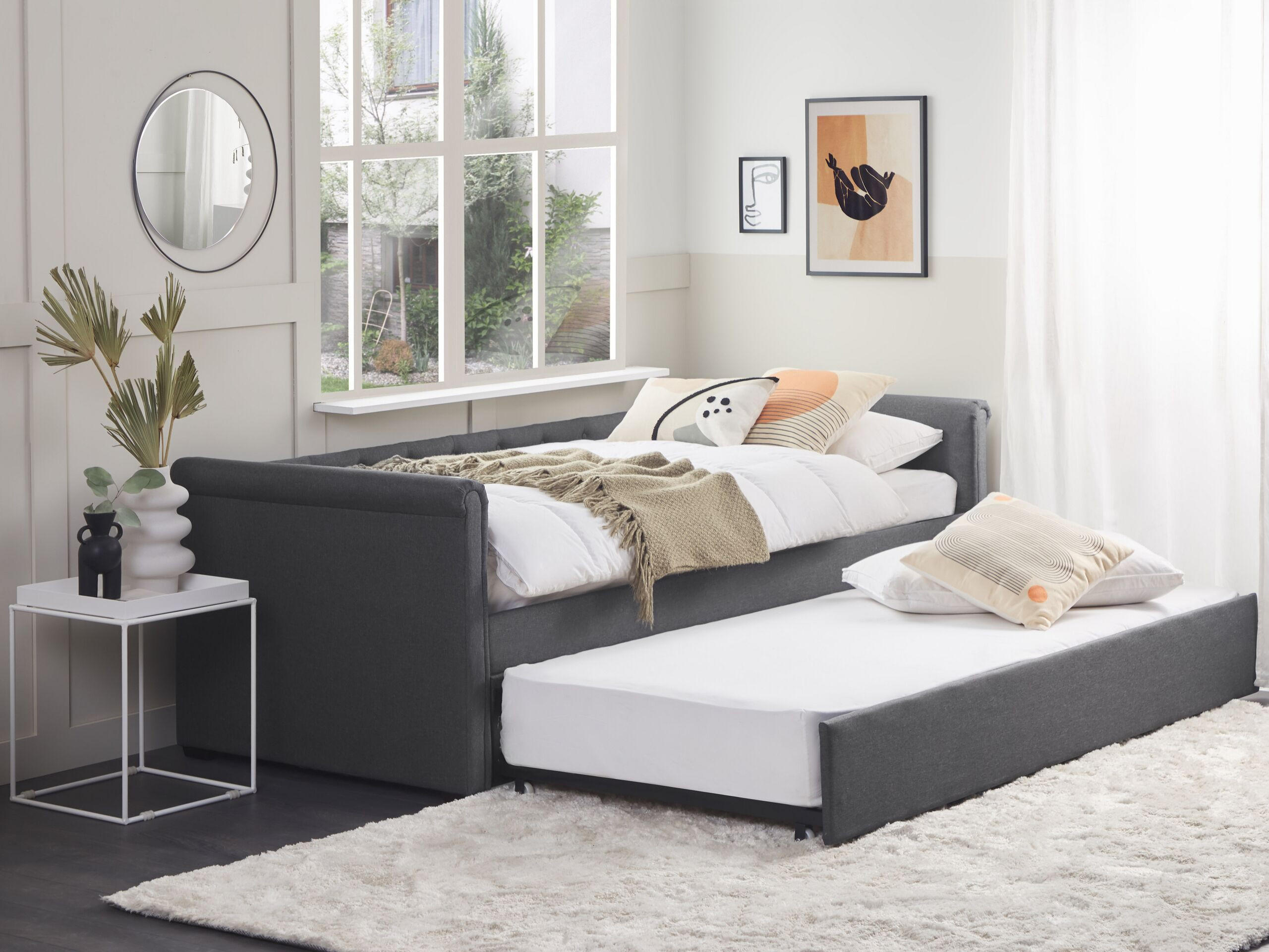 TAGESBETT 90/200cm Dunkelgrau Libourne - Dunkelgrau, Textil (90/200cm) - Beliani