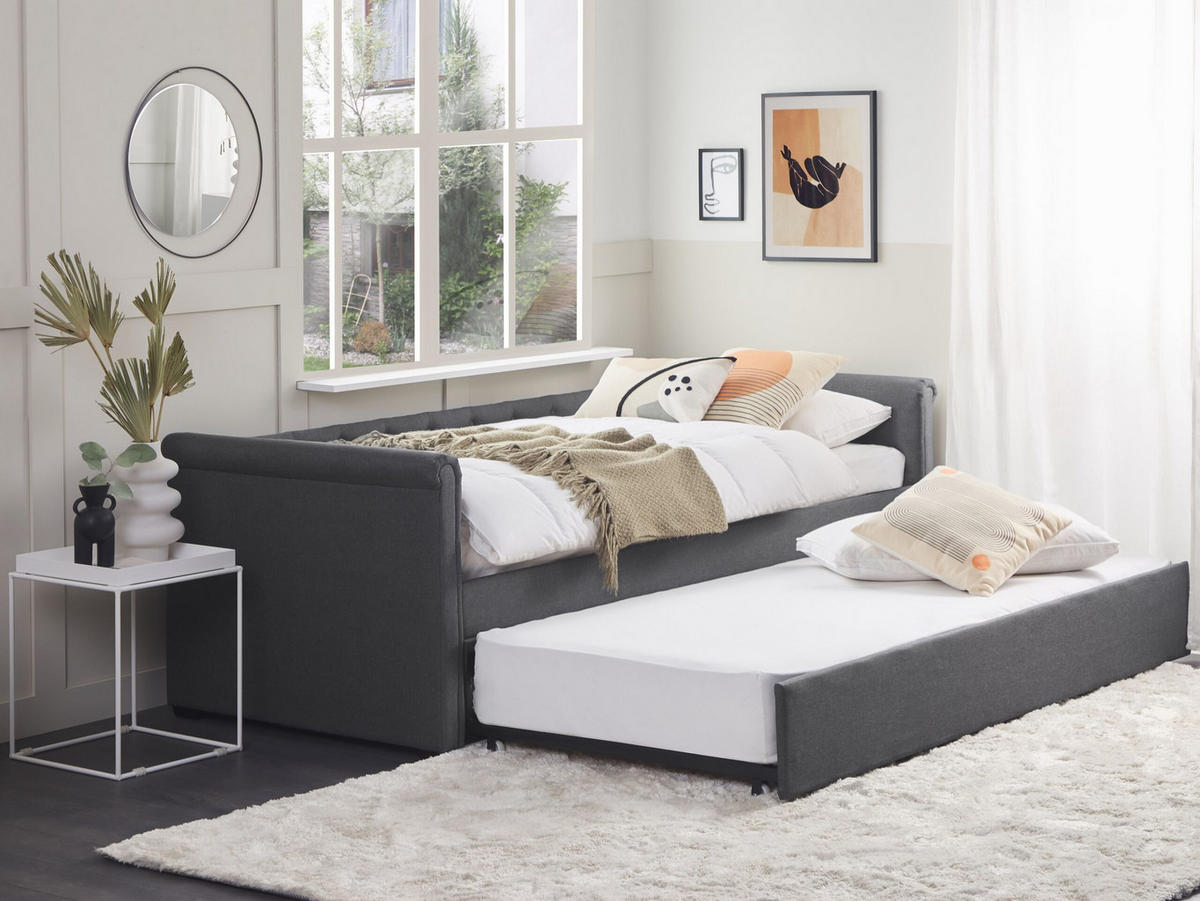 TAGESBETT 90/200cm Dunkelgrau Libourne - Dunkelgrau, Textil (90/200cm) - Beliani