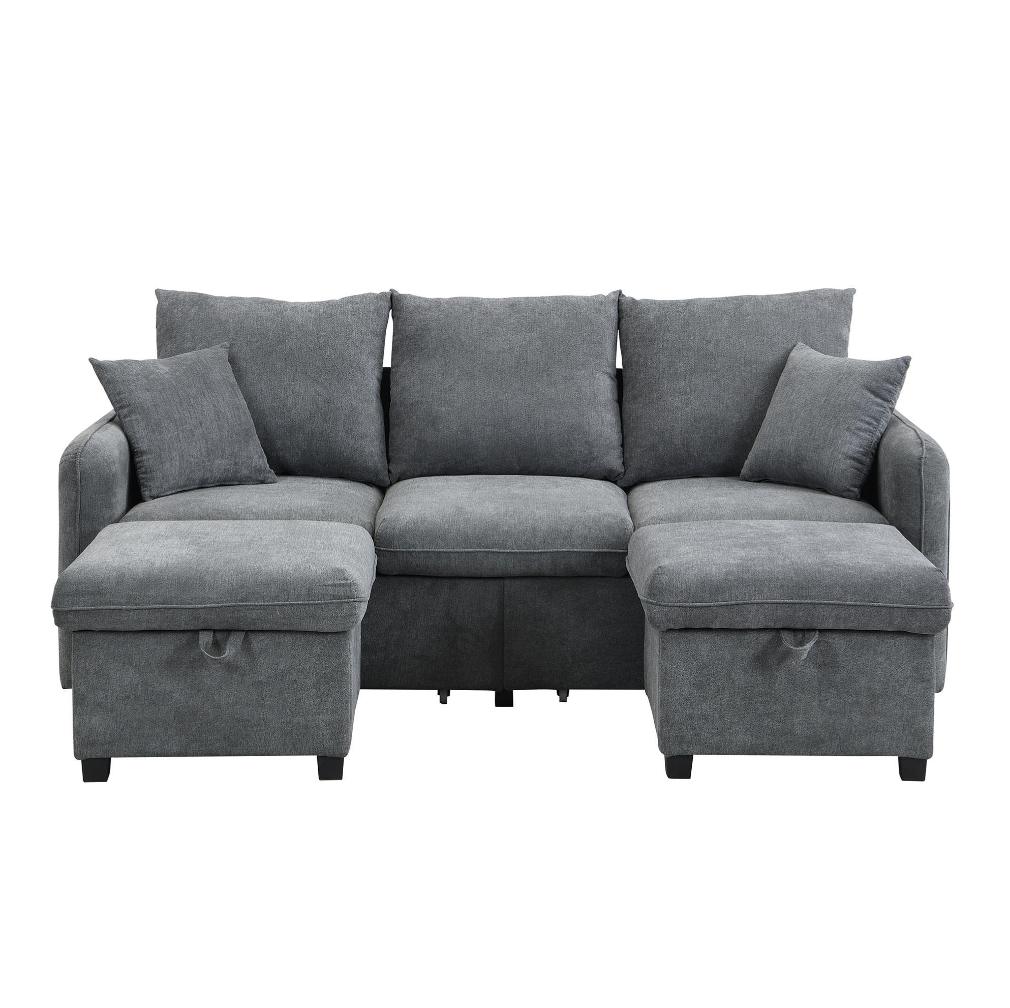 ROHOVÁ sedací souprava s úložným prostorem tmavě šedá z chenille s rozkladem - tmavě šedá, plast (188/86/186cm) - OKWISH
