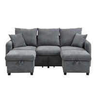 ROHOVÁ sedací souprava s úložným prostorem tmavě šedá z chenille s rozkladem - tmavě šedá, plast (188/86/186cm) - OKWISH