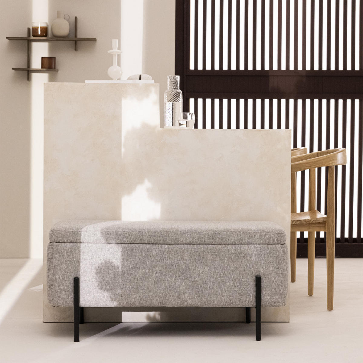 SITZBANK aus Stoff und Metall L100cm - KOS - Hellgrau - Hellgrau, Textil (100/46/44cm) - Drawer