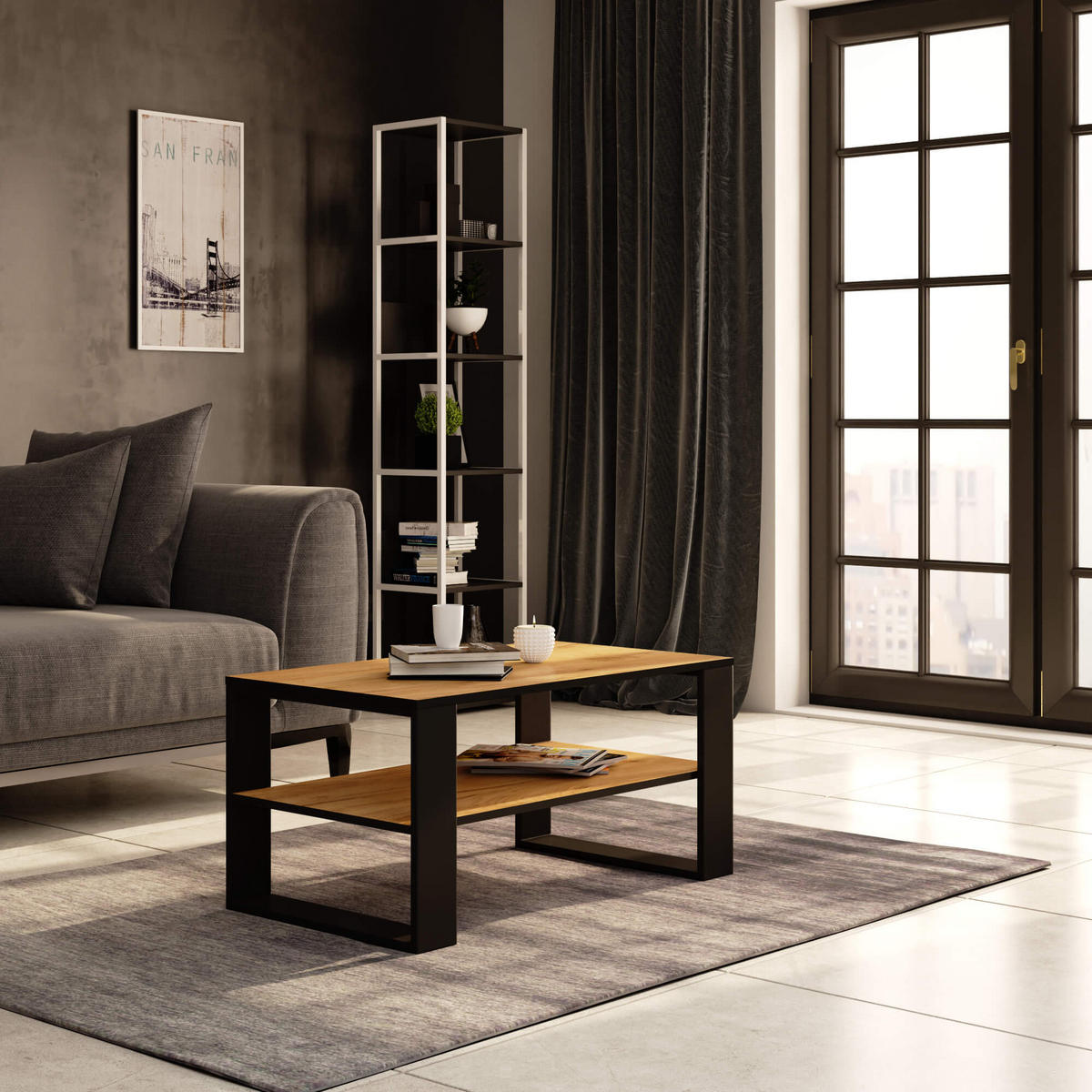 COUCHTISCH ALEX Craft-Eichenfarben, Schwarz 92x53x45 cm - Eichefarben/Schwarz, Holzwerkstoff (53/92/45cm) - Akord