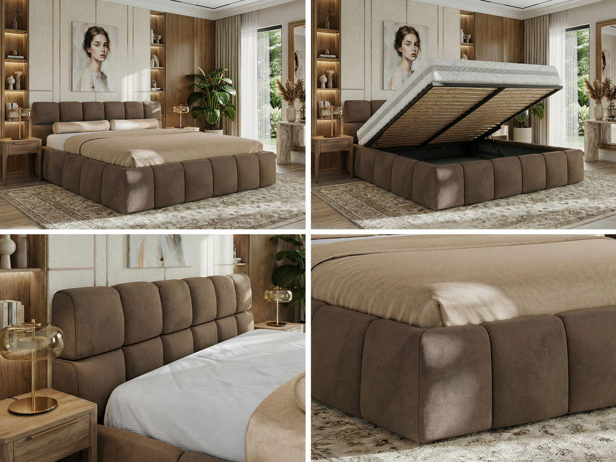 POLSTERBETT NIRA CLASSIC 200/200 - Braun Velvet - Schaum-Matratze - Braun, Textil (200/200cm) - MKS