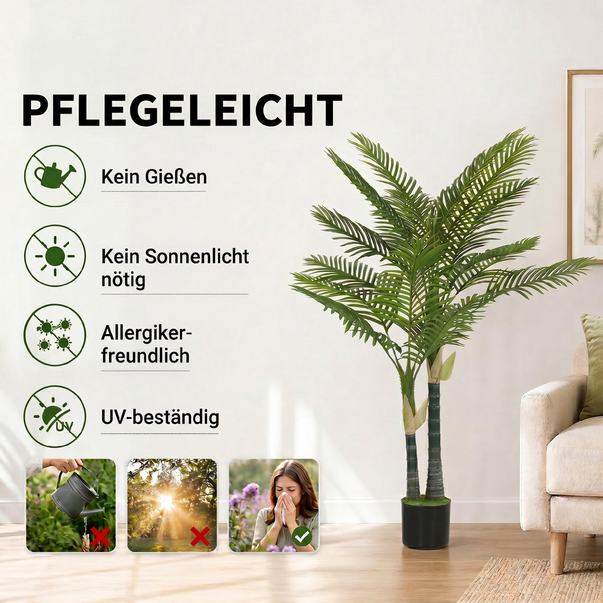 KÜNSTLICHE Pflanzen Grün 126.0/126.0/150.0cm - Grün, Kunststoff (150cm)