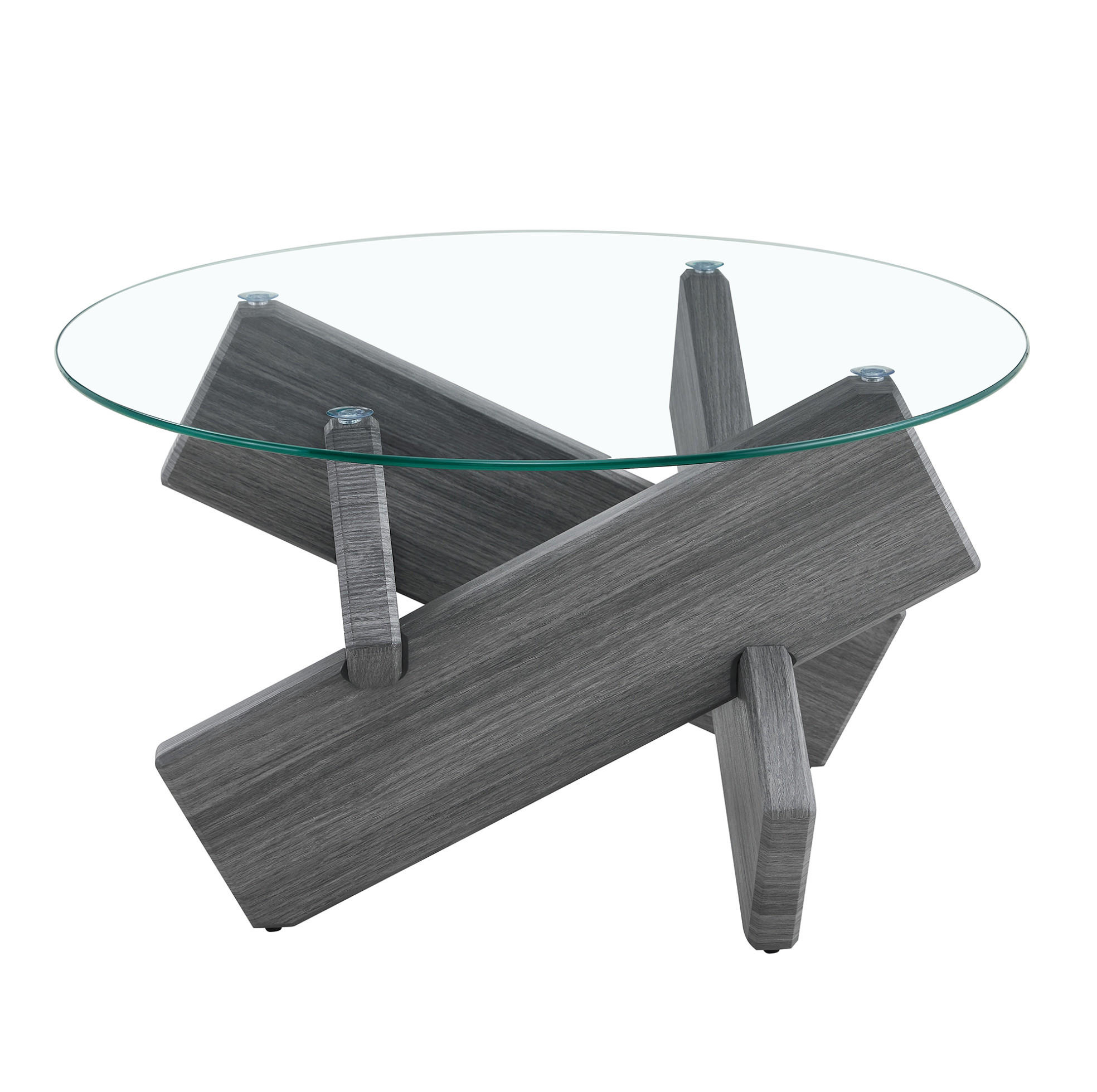 KONFERENČNÍ stolek 79/79/45 cm s deskou z tvrzeného skla a křížovou podnoží, Šedá, Transparentní - šedá, kompozitní dřevo (79/79/45cm) - Redom
