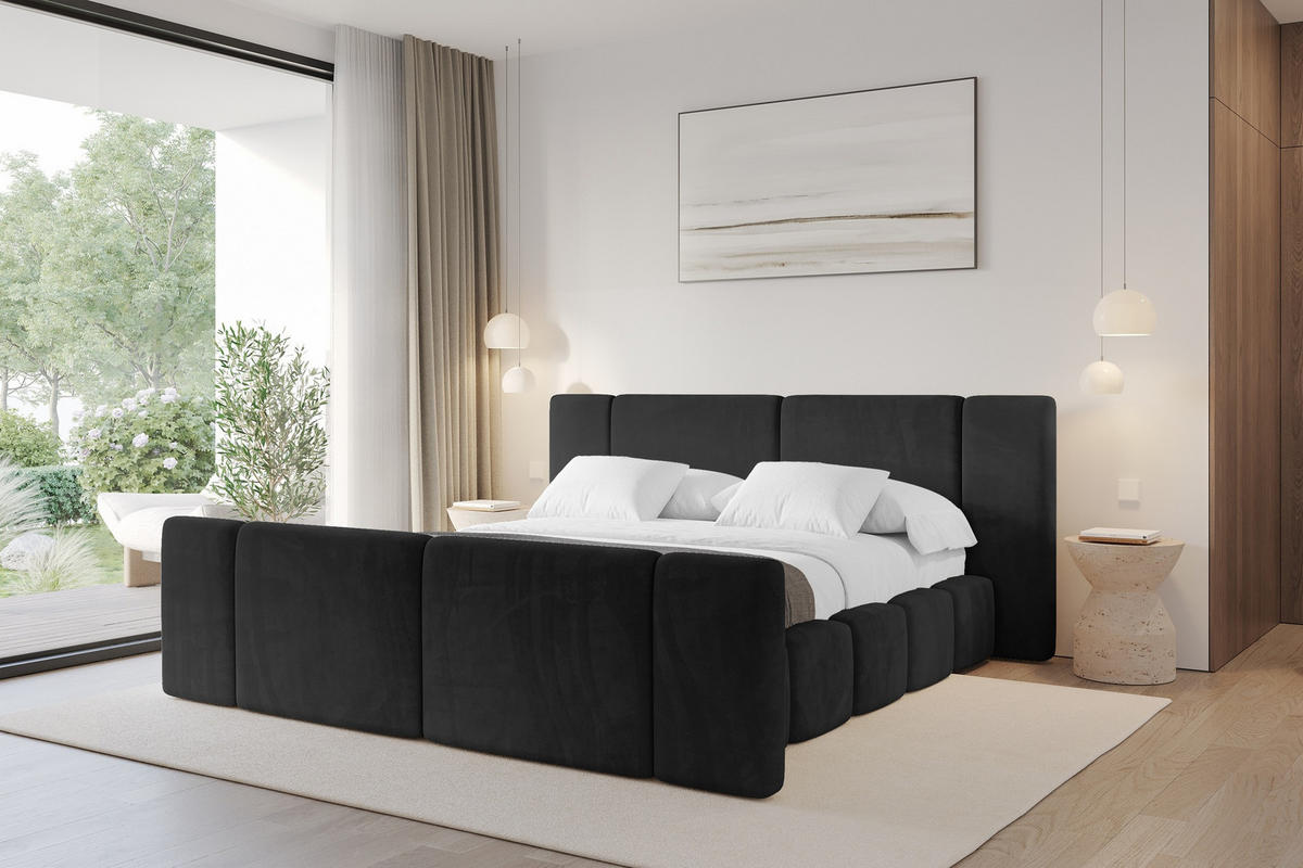 POLSTERBETT mit Bettkasten, Fußteil und Lattenrost, Bett mit Matratze H3/H4 - NILO-Z 200x200 Schwarz - Schwarz, Holzwerkstoff/Textil (200/200cm) - ALTDECOR