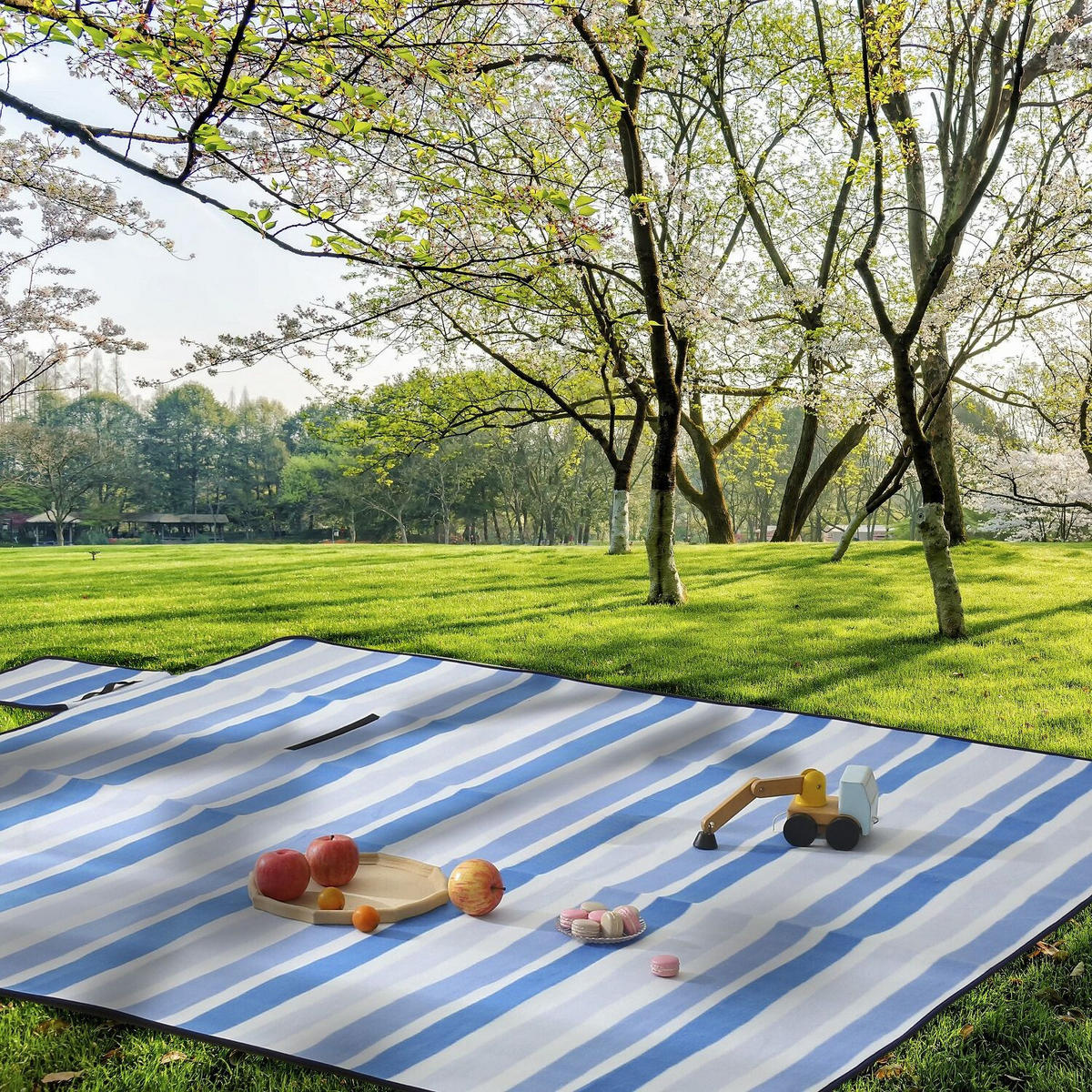 PICKNICKDECKE XXL 200x200 ecoline 100% recyceltes Fleece Streifen blau - Blau, Textil (200/200cm) - wometo