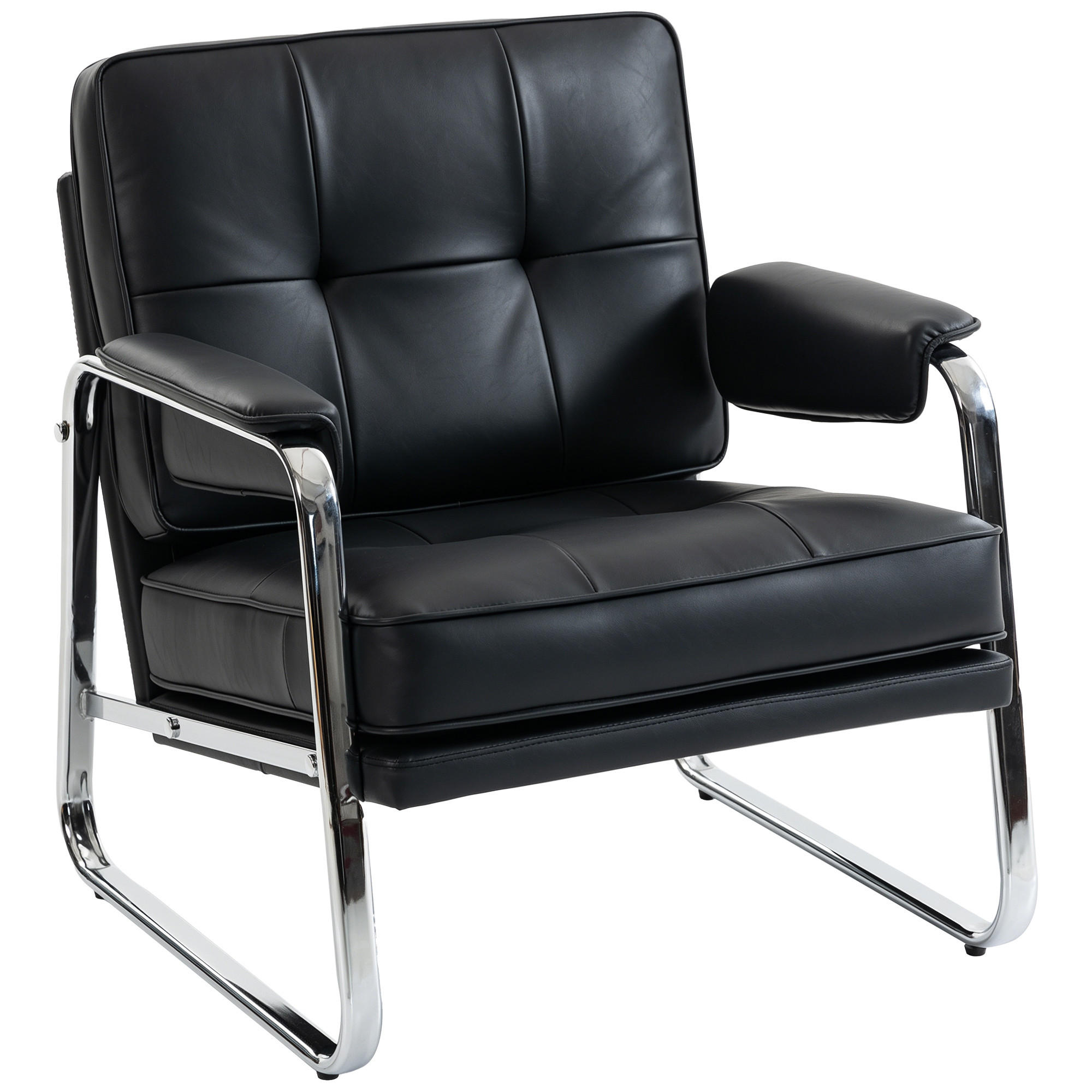 SESSEL LOUNGESESSEL DE-06615 breiter Sitz, Armlehnen, Stahlbeine, Kunstleder Schwarz - Schwarz, Leder/Metall (79/84/80cm) - ComfortXL