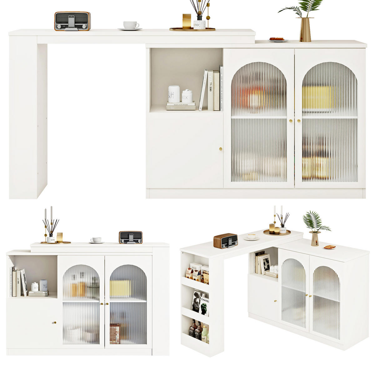 BARTISCH 120/40/97 cm Weiß aus MDF 360° drehbar mit Glastür und Stauraum - Weiß, Holzwerkstoff (120/40/103cm) - OKWISH