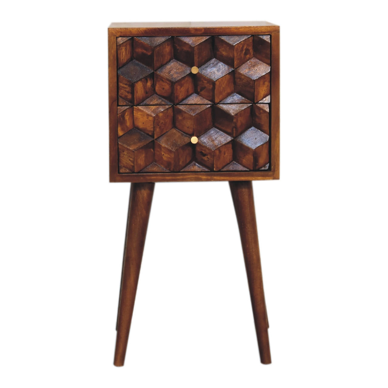 NACHTTISCH aus Massivholz mit 2 Schubladen - Dunkelbraun/Messingfarben, Holz/Metall (31/62/30cm) - Artisan Furniture