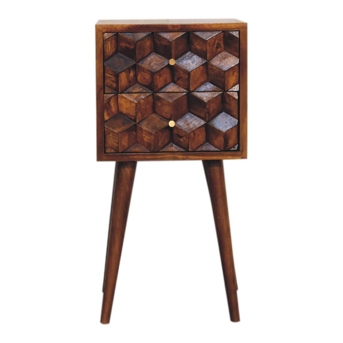 NACHTTISCH aus Massivholz mit 2 Schubladen - Dunkelbraun/Messingfarben, Holz/Metall (31/62/30cm) - Artisan Furniture