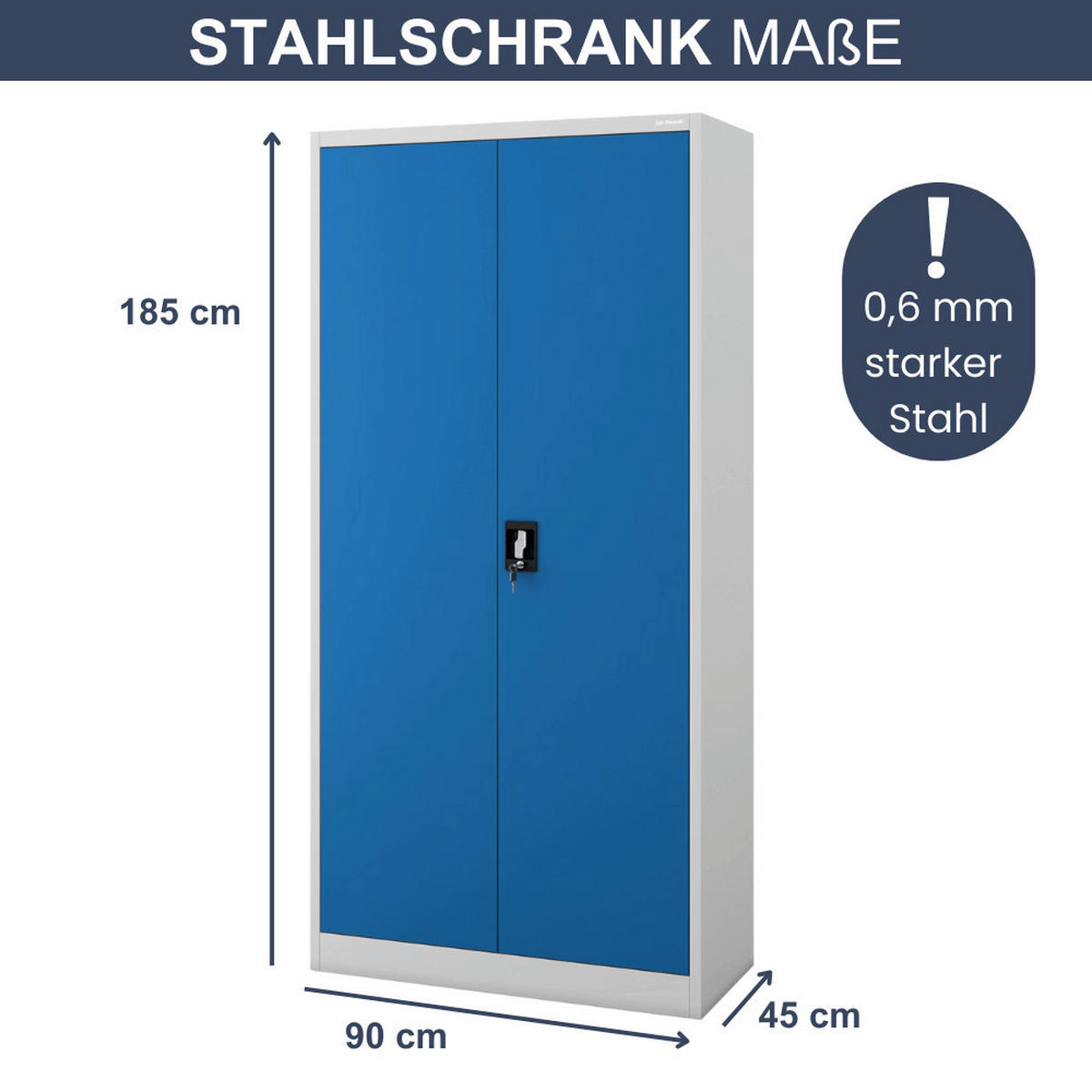 MEHRZWECKSCHRANK Metall abschließbar REKL 185x90x45cm Grau-Blau - Grau, Metall (90/185/45cm) - DELUKE