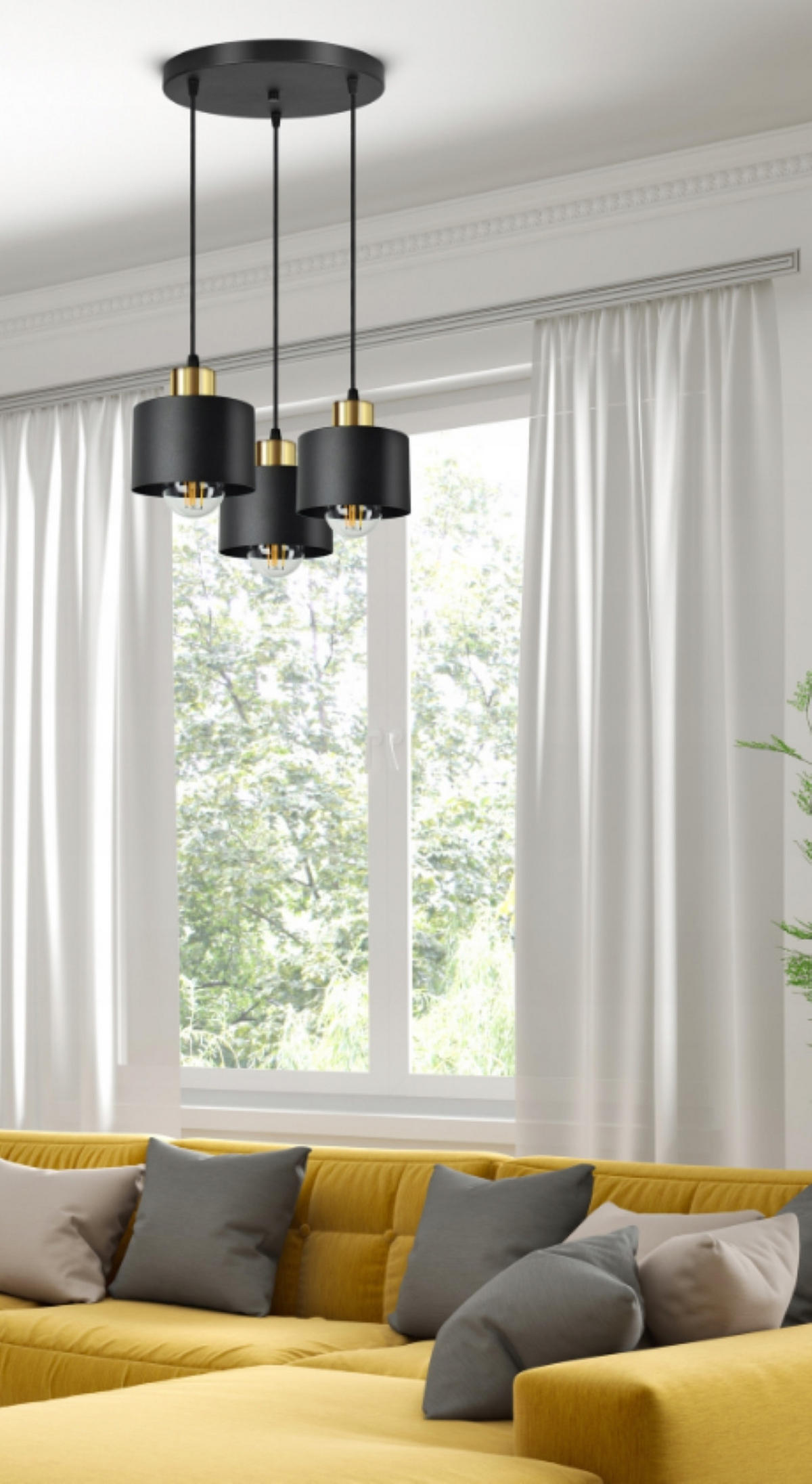 PENDELLEUCHTE BLACKSPOT - Goldfarben/Schwarz, Metall (35/35/80cm) - kiki design