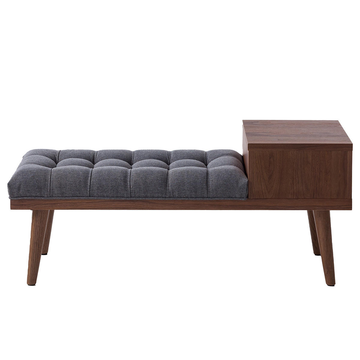 GARDEROBENBANK - Echtholzfurnier / Webstoff - Walnuss / Grau - Braun, Holz/Holzwerkstoff (116/50/40cm) - home24