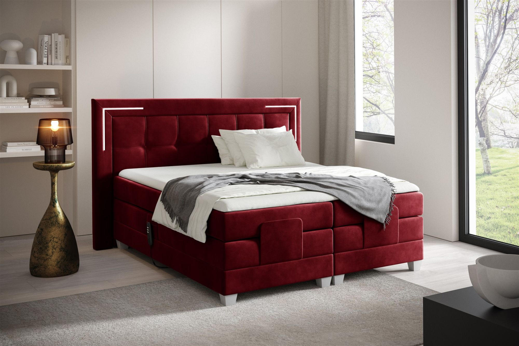 BOXSPRINGBETT Bett Elektrisch Dores - Rot, Holzwerkstoff/Textil (140/200cm) - Fun Möbel