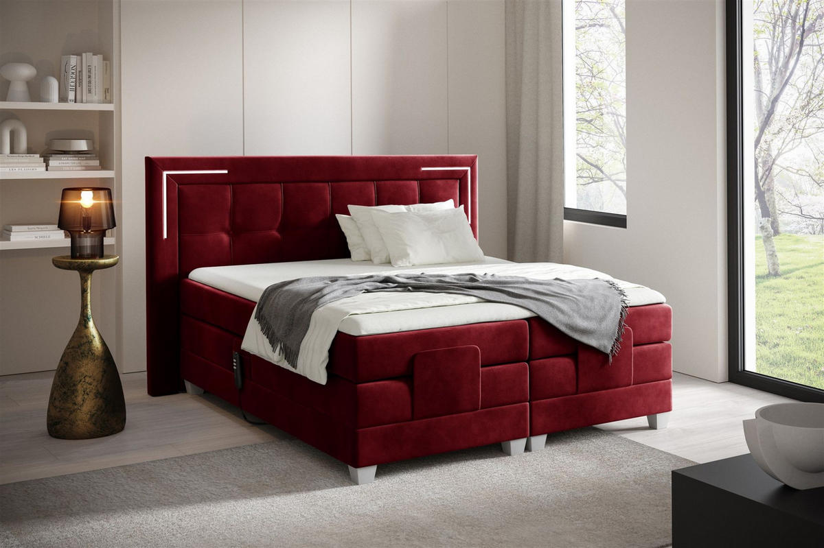 BOXSPRINGBETT Bett Elektrisch Dores - Rot, Holzwerkstoff/Textil (200/200cm) - Fun Möbel