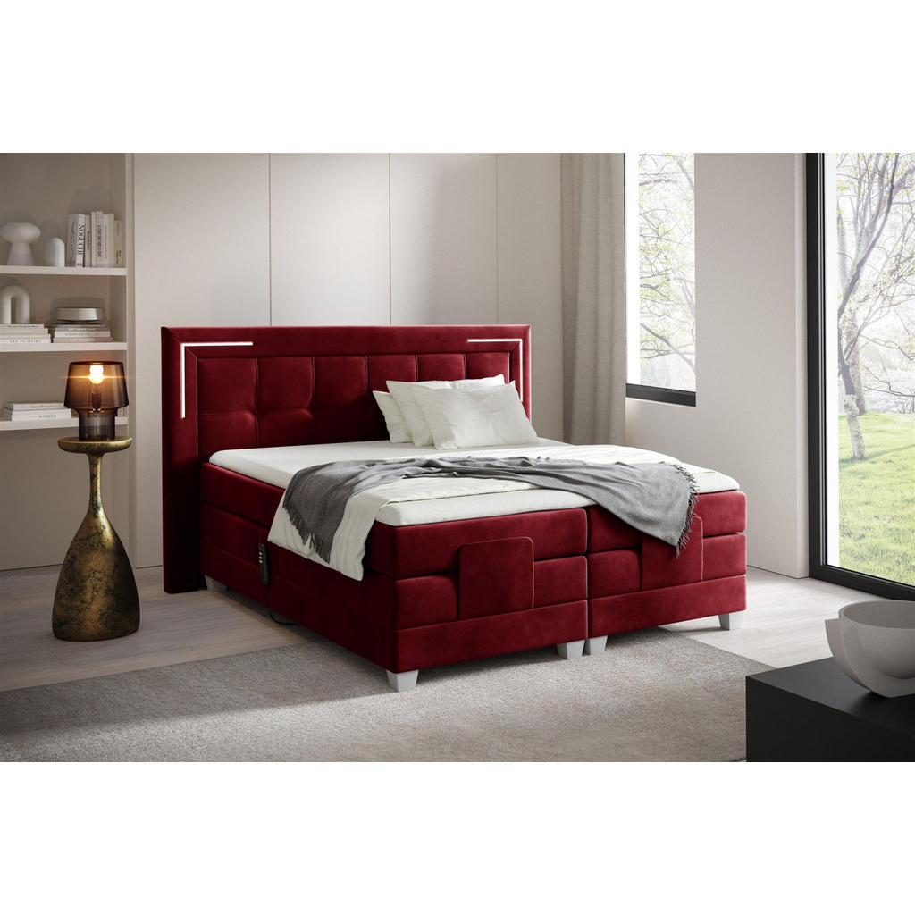 Thumbnail - Fun Möbel Boxspringbett, Rot, Textil, 200x200 cm, Schlafzimmer, Betten, Boxspringbetten